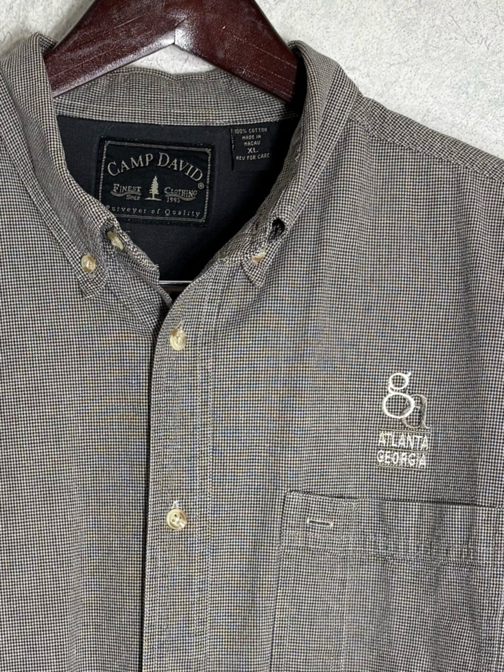 Camp David Atlanta Georgia Men's Brown Micro-Check Button-Down Shirt